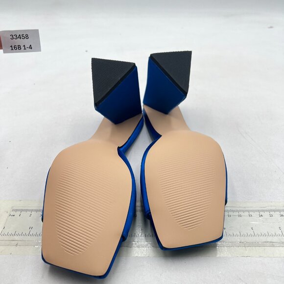 Wansseny Blue Chic Chunky High Heel Slip on Mules Open Square Toe Sandals - Picture 7 of 8